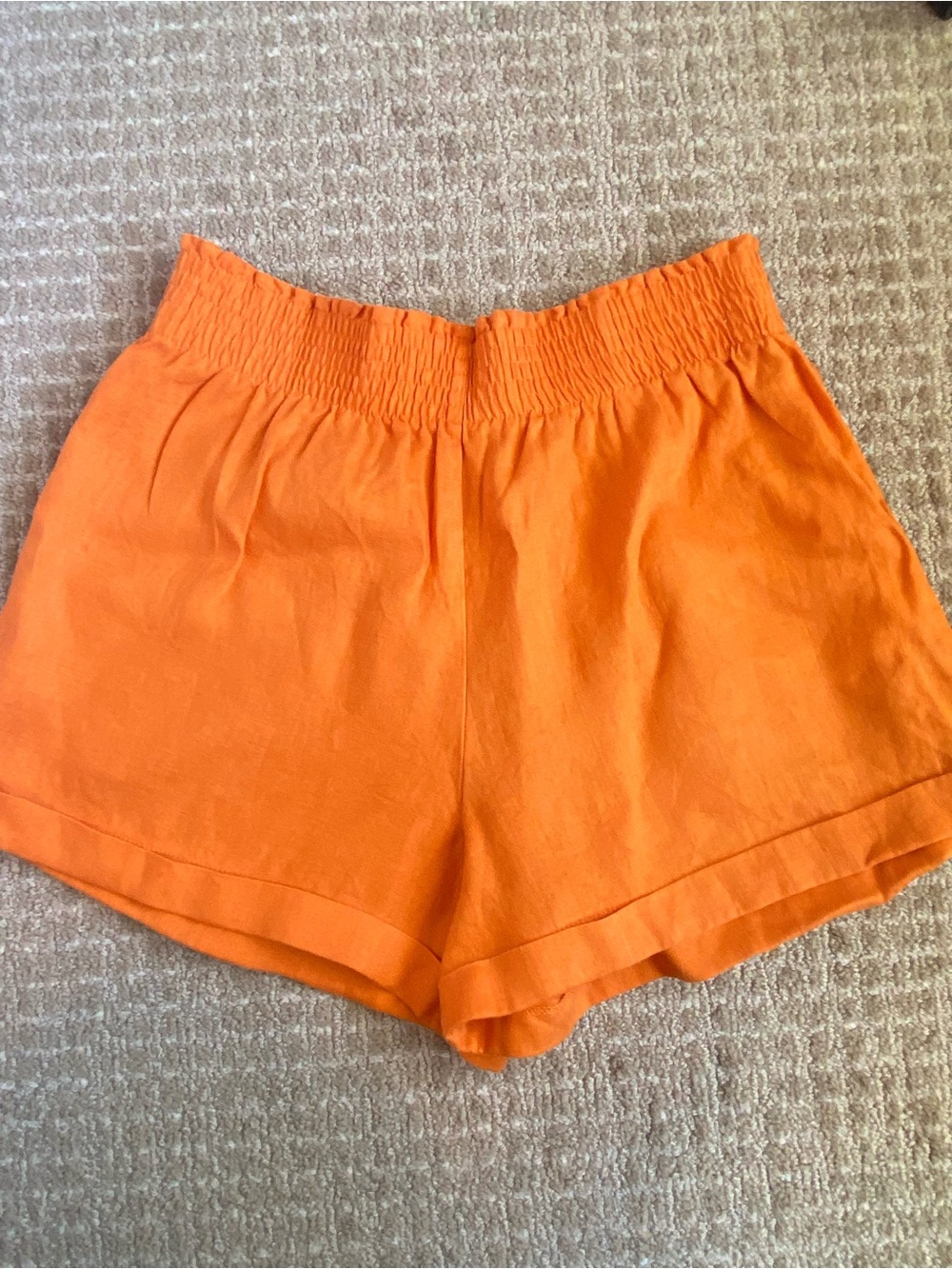 Reformation Orange High-Waist Smocked Linen Shorts Large Trendy Chic EcoFriendly